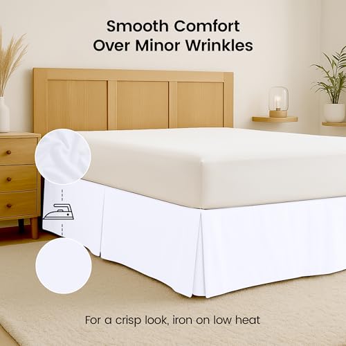 Queen Bed Skirt with 16-Inch Drop - Pleated White Microfiber Dust Ruffle