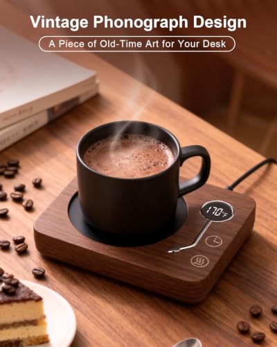 CEROBEAR DS1209 Vintage Phonograph Coffee Mug Warmer with 3 Temperatures & Auto Shut Off