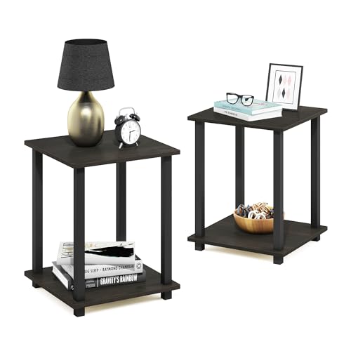 2-Tier Square End Table Set, Modern Nightstand for Bedroom and Living Room