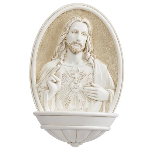 Sacred Heart Holy Water Font Wall Decor 8-inch Catholic Religious Sculpture