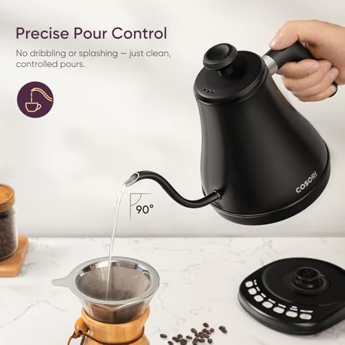 Electric Gooseneck Kettle with Temperature Control, 0.8L Stainless Steel