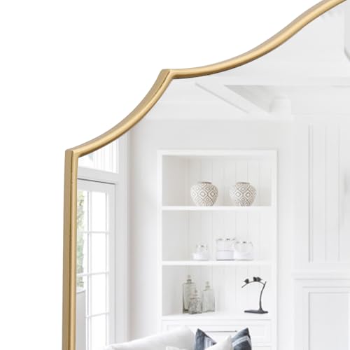 40x29 Inch Gold Scalloped Wall Mirror, Large Arched Decorative Mirror
