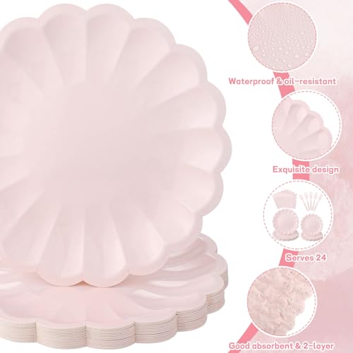 96-Piece Pink Scalloped Paper Plate and Napkin Party Set for 24 Guests