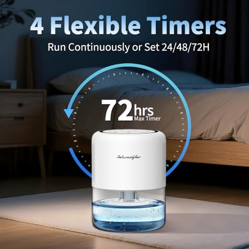 Small Portable Dehumidifier for Home, 44oz Tank with 3 Modes and 10 Lights