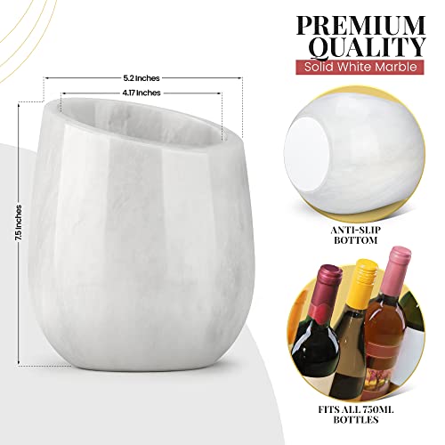 White Marble Wine Chiller Bucket - Single Bottle Cooler for 750ml Bottles