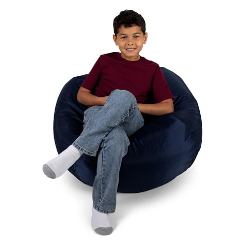 Kids Classic Bean Bag Chair for Bedroom & Reading Nook, Easy-Clean Navy
