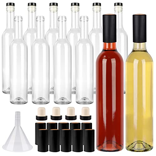 12 Pack 16oz Clear Glass Bottles with Cork Lids and Funnel for Home Brewing
