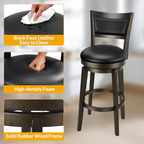 24-Inch Swivel Counter Height Bar Stools, Set of 2 - Black Faux Leather
