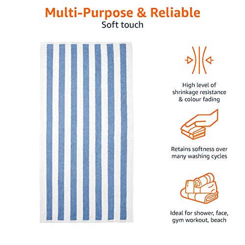 Large 30x60 Cabana Stripe Beach Towels, 100% Cotton, 2-Pack - Sky Blue