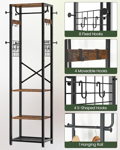 Industrial Hall Tree Coat Rack with Shelves and Hanging Rail