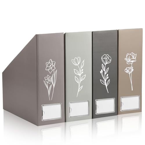 Boho Floral Magazine File Holders - Set of 4 Foldable Cardboard Organizers