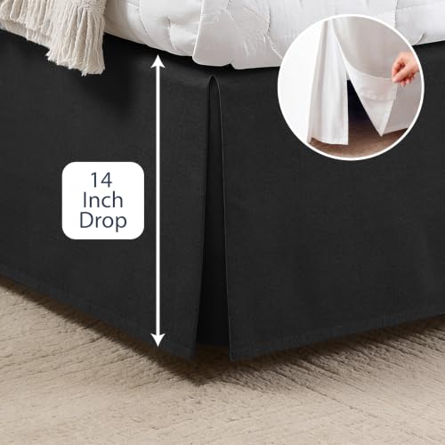 Tailored Microfiber Bed Skirt with Box Pleats - 14 Inch Drop, Twin, Black