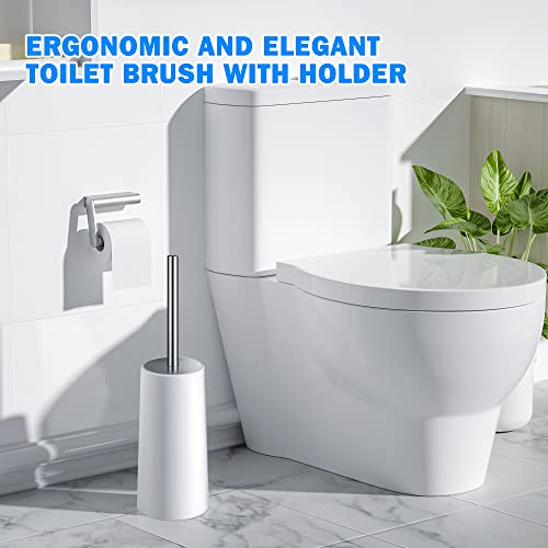 2-Pack Toilet Brush and Holder Set with 17-Inch Stainless Steel Handle (White)