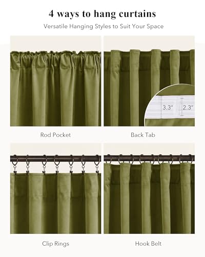StangH Olive Green Velvet Drapes 52"W x 105"L (Pack of 2) - Living Room, 300 GSM Poshed Velvet