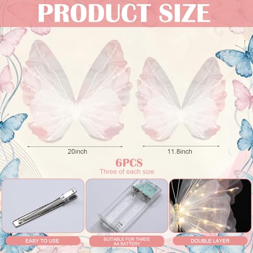 VIHOSE 6-Pack 19.7" x 11.8" Large 3D LED Butterfly Decorations - Gradient Pink