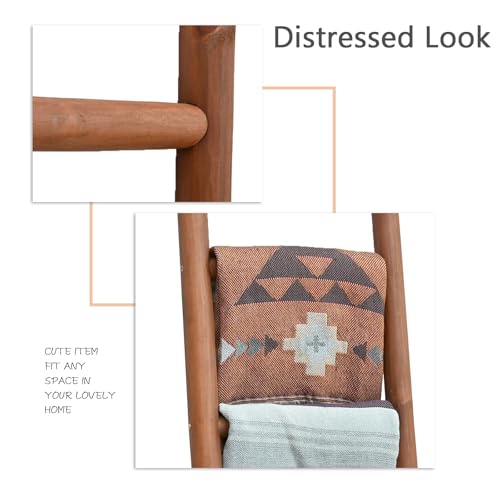 57-Inch Rustic Solid Wood Blanket Ladder, Decorative Farmhouse Towel Rack