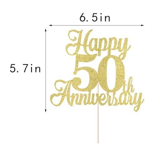Gold Glitter 50th Anniversary Cake Topper | Happy Birthday Decoration