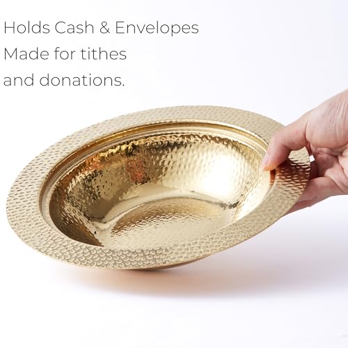 10-Inch Hammered Gold Offering Plate for Church Tithes and Donations
