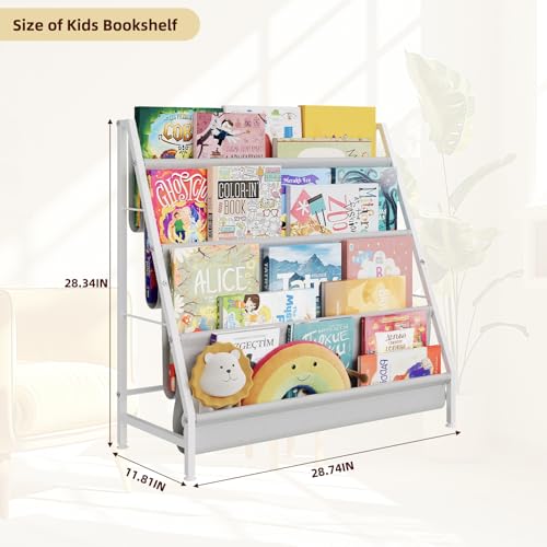 4-Tier Kids Bookshelf with Canvas Pockets and Sturdy Iron Frame