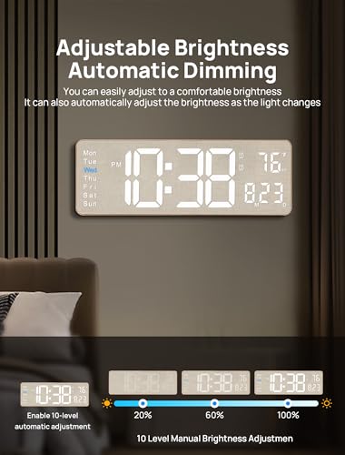 16-Inch Large Digital Wall Clock with Remote, Fabric Texture & Night Light
