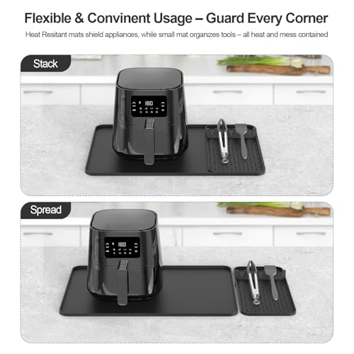 24x16 Inch Silicone Heat-Resistant Mat with Holder for Air Fryer Microwave Oven - Black, Garolue