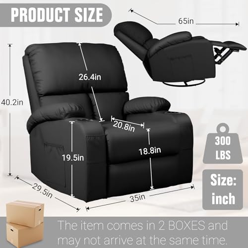 Swivel Rocking Recliner Chair with Massage, Heat, and USB Charging Ports