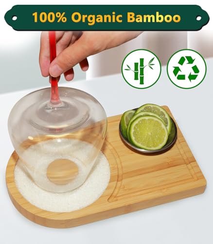 Bamboo Margarita Salt Rimmer Set with Stainless Steel Bowl | Cocktail Accessories for Parties