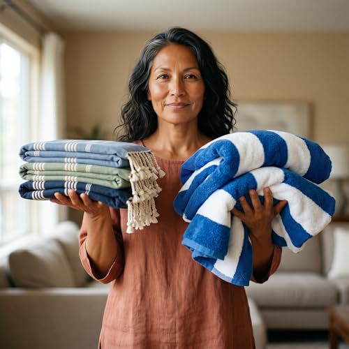 Oversized Turkish Beach Towel 38x70 Inch - Quick Dry Lightweight Cotton