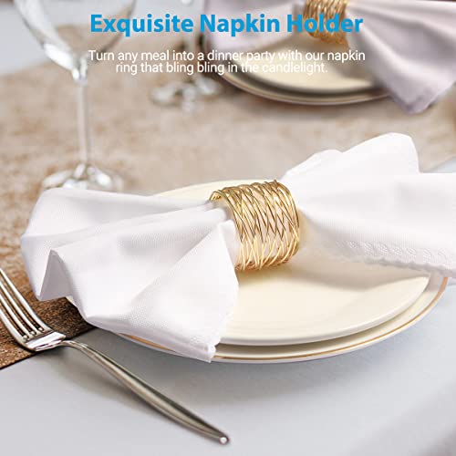 Gold Twisted Wire Mesh Napkin Rings Holders Set of 12 for Dinner Parties & Weddings