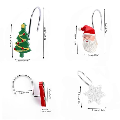 ZCHOMI 12PCS Christmas Shower Curtain Hooks - 4 Design Winter Holiday Bath Decor