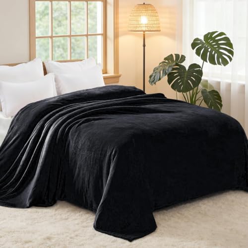 Soft Fleece Blanket Queen Size, 90x90 Inches, Black