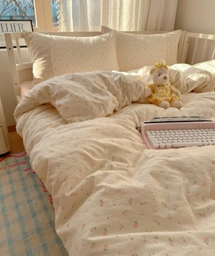 Floral Lace Comforter Set Twin XL, Shabby Chic Reversible Pink Bedding