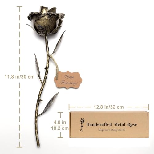 Handcrafted Bronze Rose - Unique 8th Wedding Anniversary Gift for Her