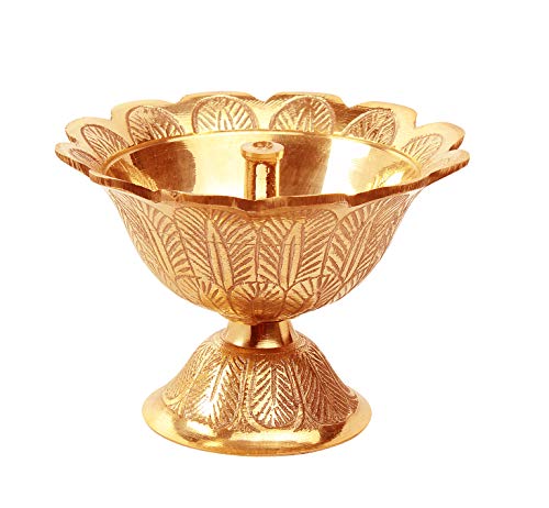 Handmade Brass Indian Puja Oil Lamp - Engraved Diya for Diwali