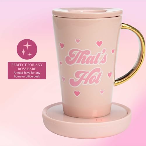 Paris Hilton Electric Mug Warmer Set with 14oz Ceramic Mug & Lid, Color-Changing Design