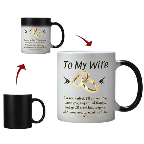 Glod Ring Wife Mug - Romantic Gifts for Wife From Husband, 11 oz Heat Change Coffee Cup