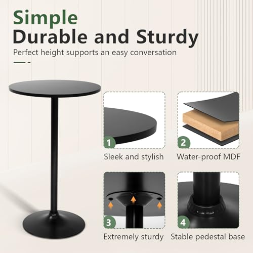 40-Inch Round Bar Table with Wooden Top and Metal Base