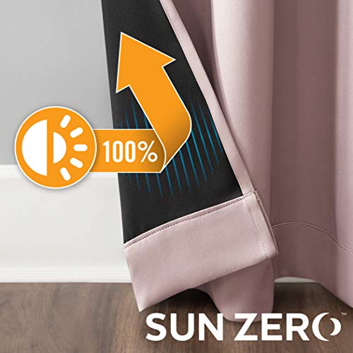 Sun Zero Nordic 2-pack Theater Grade Extreme 100% Blackout Grommet Curtain Panel Pair, 52" x 63", Blush Pink
