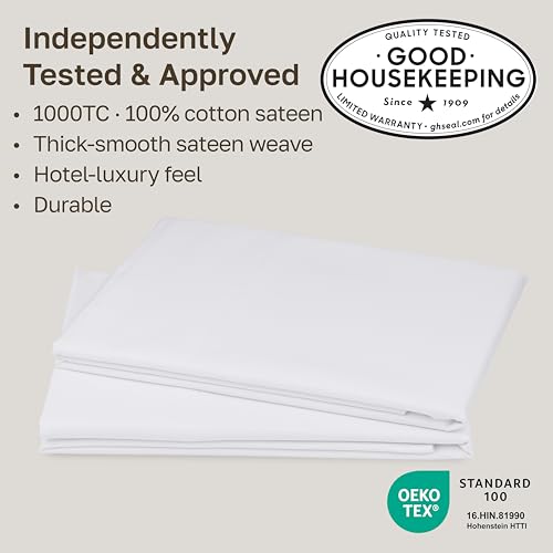 1000 Thread Count King Pillowcases, 100% Cotton Sateen Set of 2