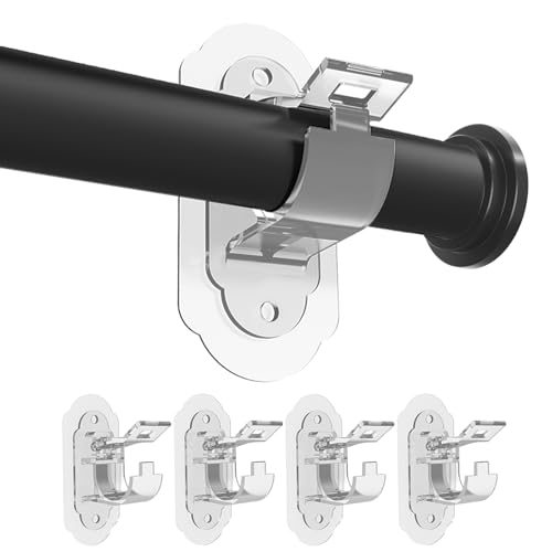 No-Drill Curtain Rod Brackets - Adhesive Wall Hooks for Rods (4 Pack)