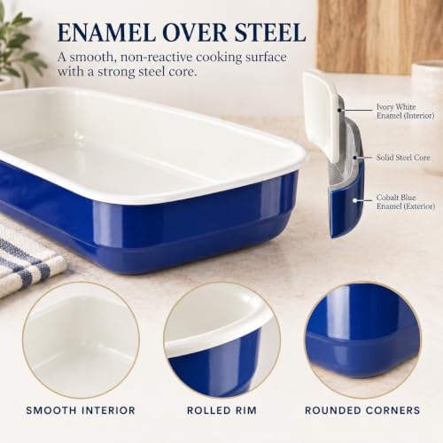 Knowcook Enamel Turkey Roasting Pan Set with Rack 10pc - Blue & Ivory