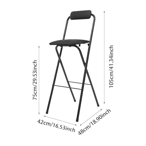 Folding Counter Height Bar Stool, 29.5-inch Padded Portable Chair, Black