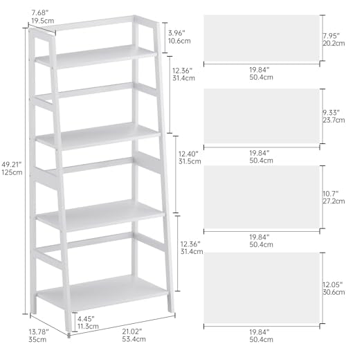 4-Tier Bamboo Ladder Bookshelf, White Modern Open Display Storage Rack