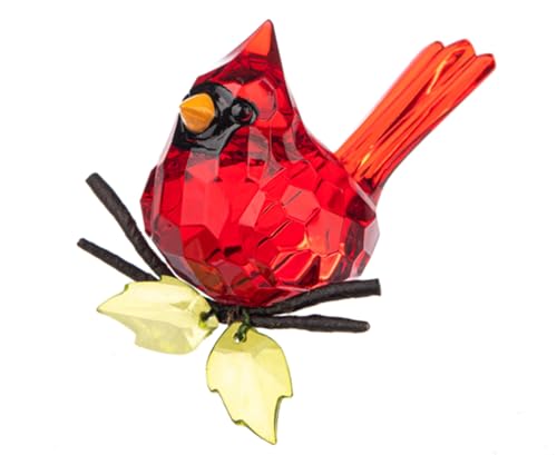 Red Acrylic Cardinal Figurine - Faceted Crystal Style Tabletop Decor