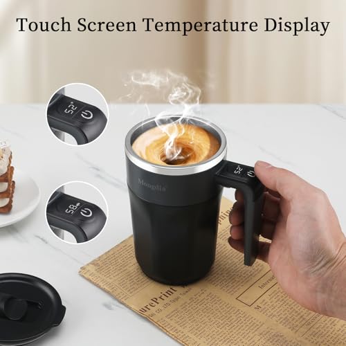Mongdio Self Stirring Coffee Mug 13.5oz with Temperature Display - Black