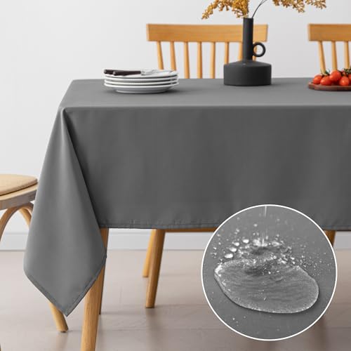 Amazon Basics 60x104 Inch Water-Resistant Rectangle Tablecloths, Pack of 2, Dark Gray