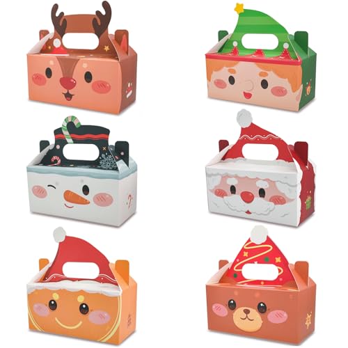 Christmas Treat Boxes with Handle - 6 Festive Designs for Holiday Gifts & Party Favors
