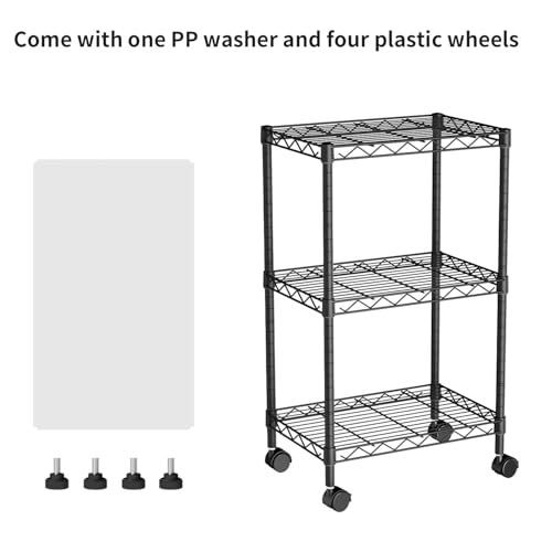 3-Tier Metal Wire Storage Shelf Unit with Wheels Adjustable Shelving