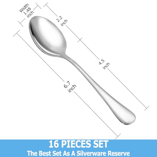 Stainless Steel Teaspoon Set, 16-Piece 6.7" Mirror Finish Spoons