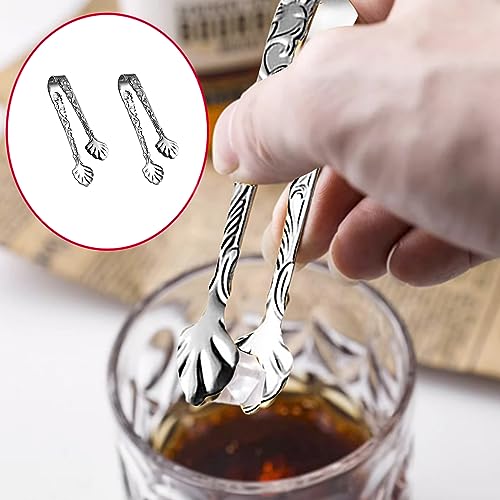 Stainless Steel Rose Design U-Shaped Tongs for Tea & Coffee - Mini Ice & Sugar Cubes, 2 Pack
